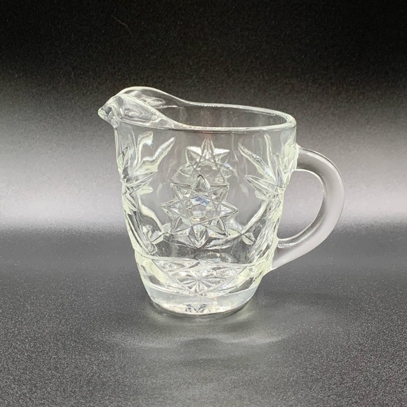 Star of David Anchor Hocking Prescut Clear Glass Creamer and Sugar Bowl Vintage - Picture 2 of 14